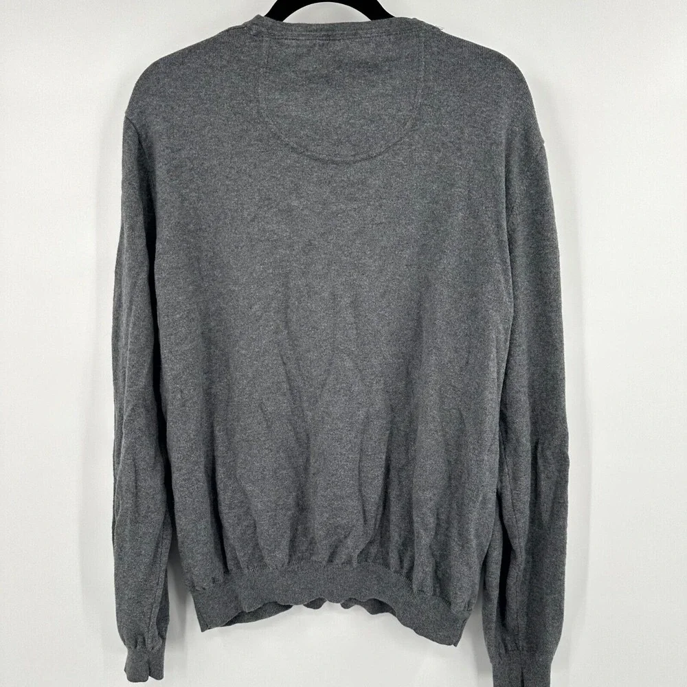 Foxcroft Sweater Mens 2XL Gray Knitted Ribbed Hem Stretch Raglan‎ Sleeve V Neck